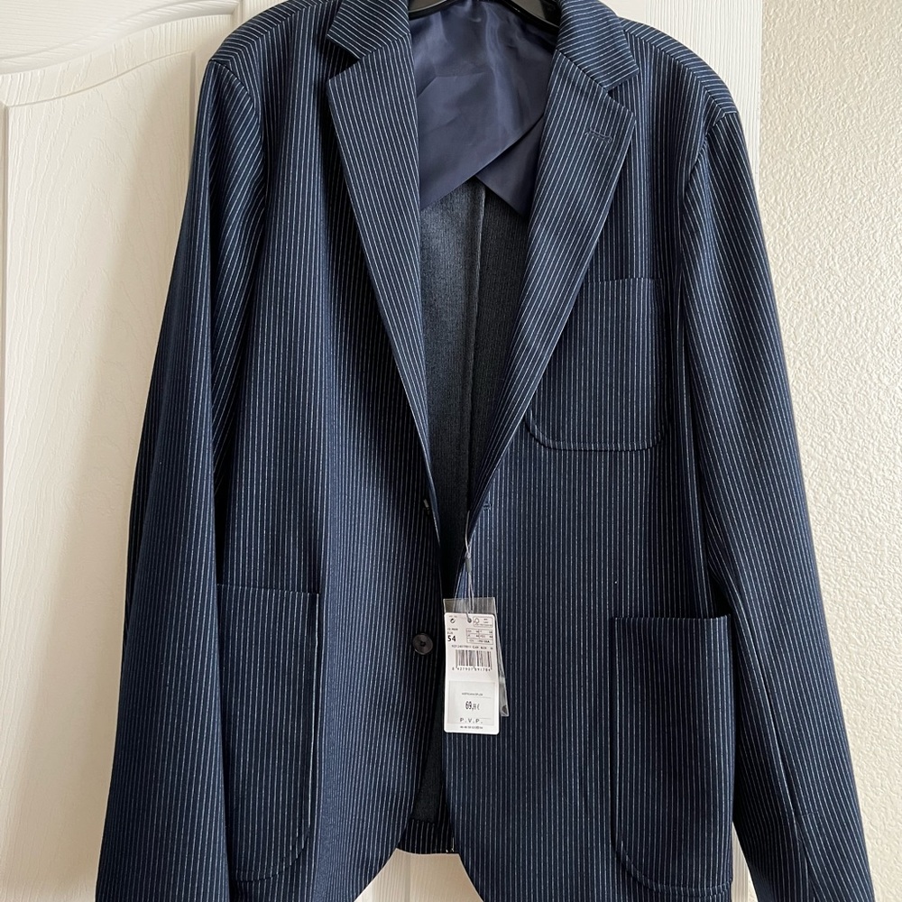 NWT, Mango brand. Men jacket, navy blue with white stripes.